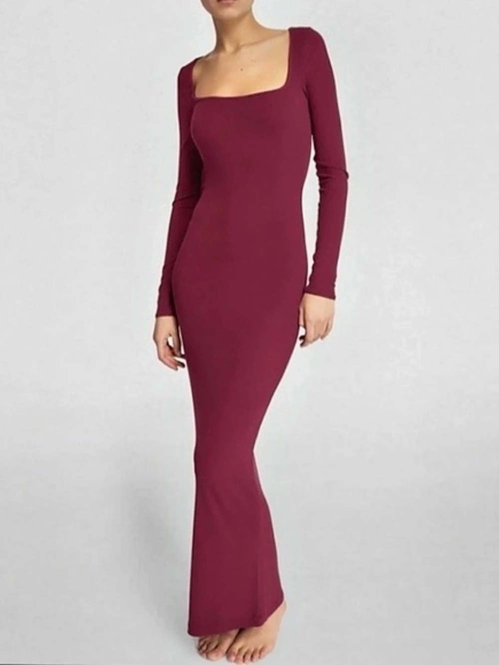 Skims Soft Lounge Long Sleeve Dress Burgundy Maxi Large